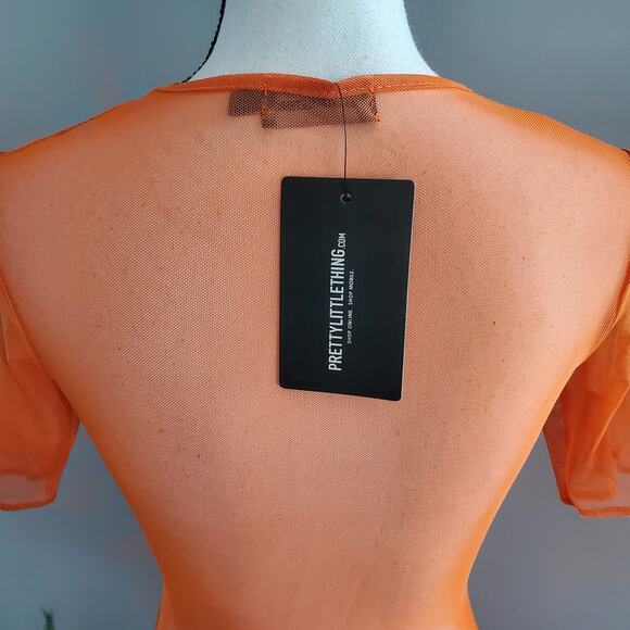 Pretty Little Thing Short Sleeve Cut Out Orange Side Mesh Dress 6 - Picture 6 of 10